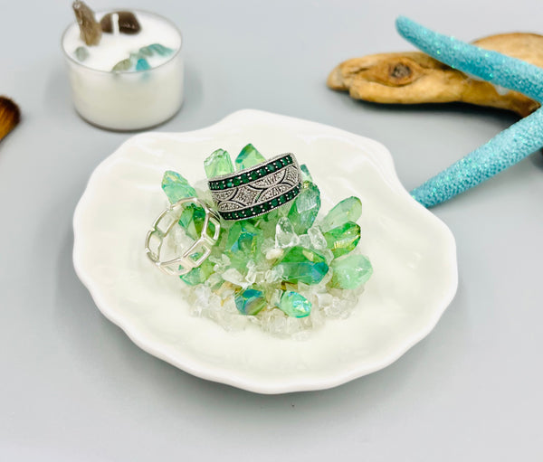 Green Quartz Crystal Seashell Ring Dish